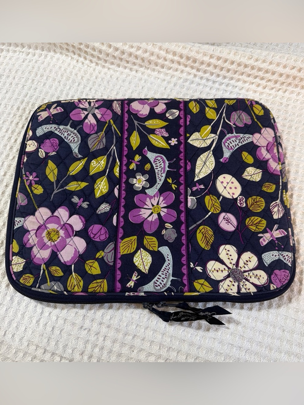 Vera Bradley Purple Floral Quilted Laptop Sleeve with Green Accents